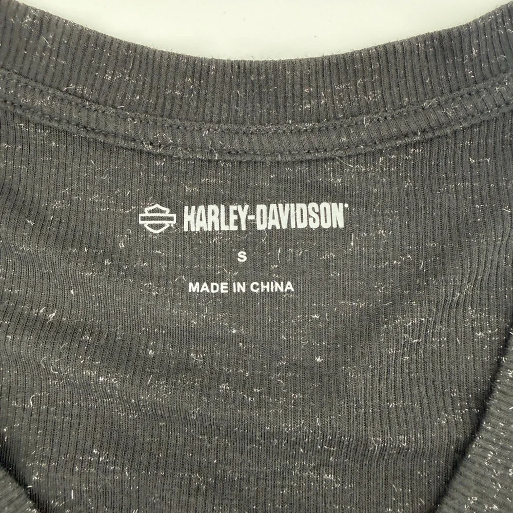 Harley-Davidson Womens Black Ribbed V-Neck Long Sleeve Top 96461-23VW Small - Picture 2 of 10